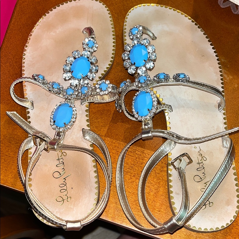 Lilly Pulitzer katie Gold Sandals with Bermuda Blue Accents - Picture 3 of 5